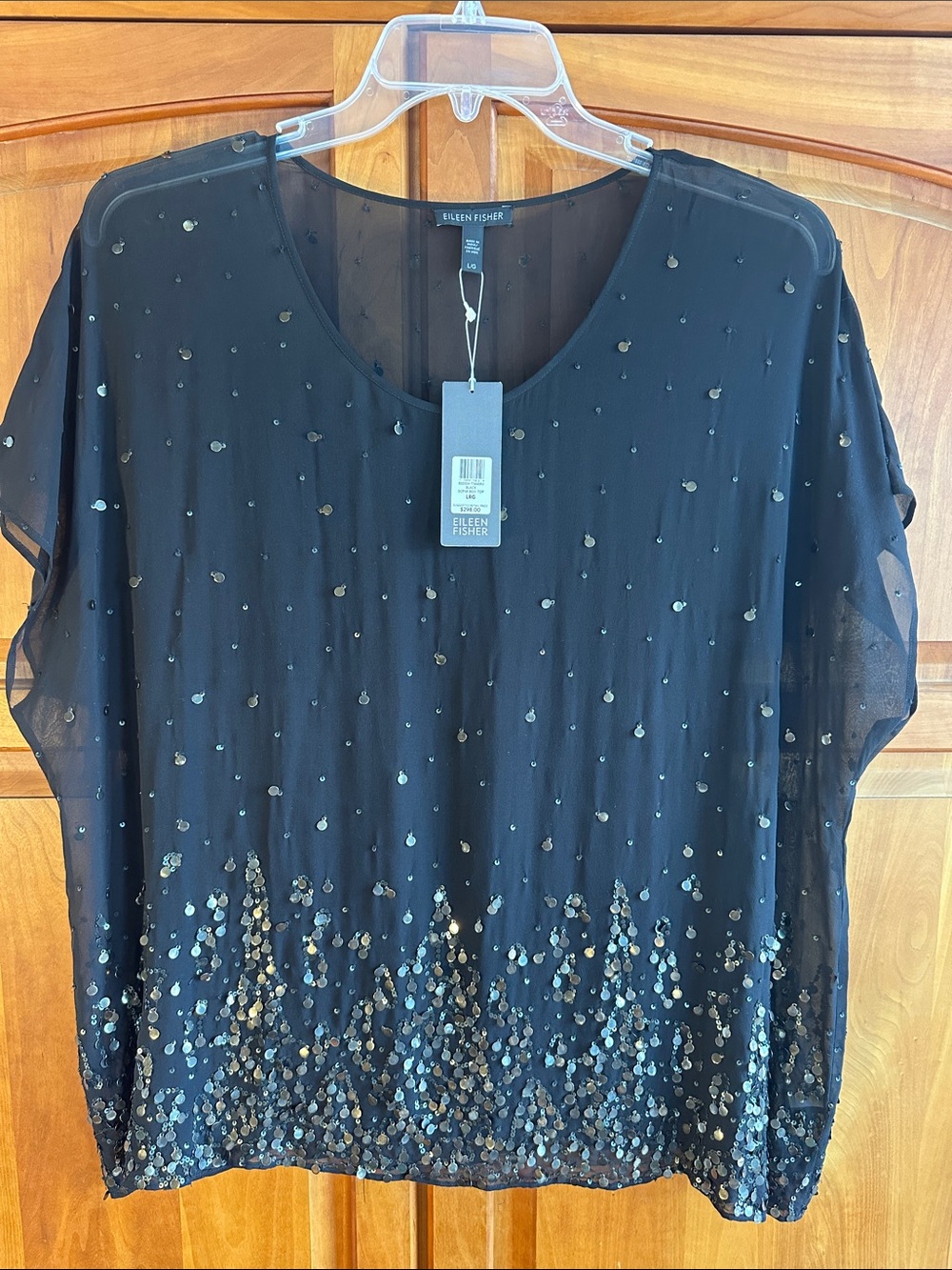 Eileen Fisher “SHOW STOPPER” Black, Embellished Sz Lg, NWT $298 Retail,  27” PTP